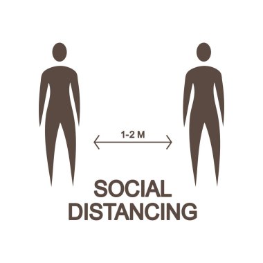 COVID-19 koronavirüs salgınından korunmak için sosyal mesafeler. 1-2 metrelik mesafeyi koruyun. Kavramsal vektör çizimi.