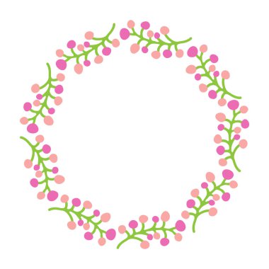 Beyaz arka planda pembe çiçekli sınır. Vektör çizimi. Tebrik kartı, broşür, poster, kapak veya fotoğraf çerçevesi için düz tasarım.