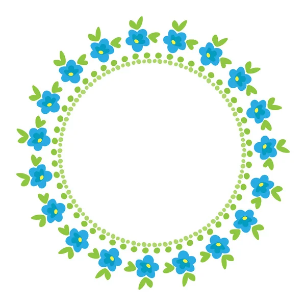 Border Blue Flowers Isolated White Background Vector Illustration Flat Design — Stock Vector