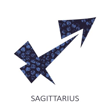 Zodyak işareti, yay burcu, beyaz arka planda izole edilmiş. Zodiac takımyıldızı. Yıldız falı ve astrolojik tahminler için tasarım elemanı. Grunge tarzı. Vektör illüstrasyonu.