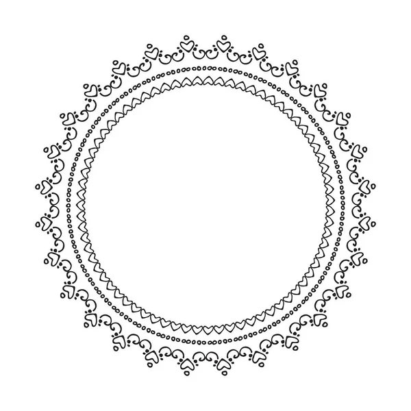 Moldura Círculo Com Ornamento Romântico Estilo Desenhado Mão Ilustração Vetorial — Vetor de Stock