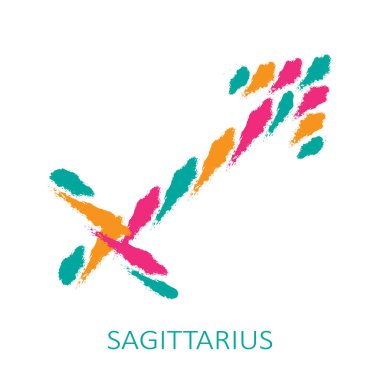 Burcu Yay beyaz arka plan üzerinde izole. Zodyak takımyıldızı. Burç ve astrolojik tahmin için tasarım öğesi. Elle çizilmiş stil. Vektör çizimi.