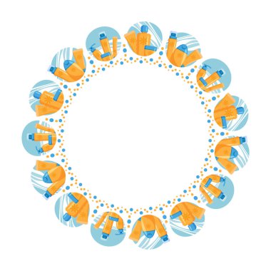 Beyaz arka planda izole edilmiş güneş kremi ve losyonlu kenar. Cilt için güneş ultraviyole ışığından koruma. Fotoğraf çerçevesi, kartı, posteri, broşürü tasarla. Düz tasarım biçimi.