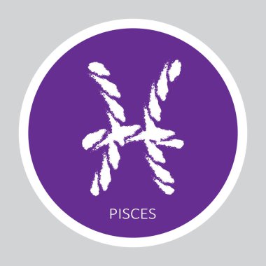 Balık burcu gri arka planda izole edilmiş. Zodiac takımyıldızı. Yıldız falı ve astrolojik tahminler için tasarım elemanı. El çizimi stili. Vektör illüstrasyonu.