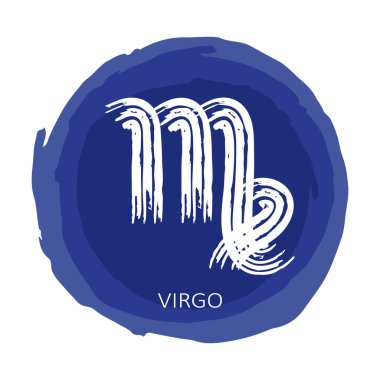 Zodyak işaretli mavi çerçeve beyaz arka planda izole edilmiş Başak burcu. Zodiac takımyıldızı. Yıldız falı ve astrolojik tahminler için tasarım elemanı. El çizimi stili. Vektör illüstrasyonu.