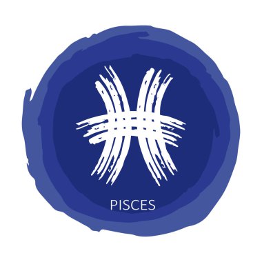 Zodyak işaretli mavi çerçeve. Balık burcu beyaz arka planda. Zodiac takımyıldızı. Yıldız falı ve astrolojik tahminler için tasarım elemanı. El çizimi stili. Vektör illüstrasyonu.