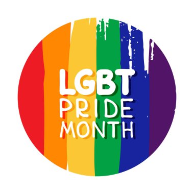 Beyaz arka planda gökkuşağı bayrağı. LGBT gurur ayı. Eşcinsel hakları sembolü. Kavramsal vektör çizimi. Grunge tarzı. Etiket, broşür, poster için tasarım ögesi.