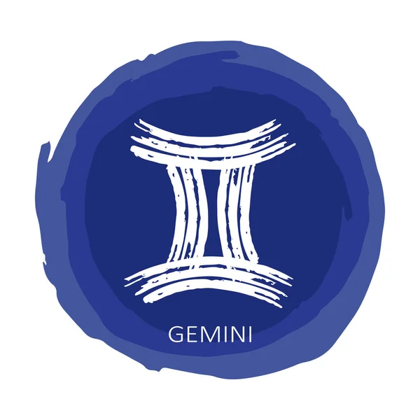 Blå Cirkel Ram Med Zodiak Tecken Gemini Isolerad Vit Bakgrund — Stock vektor