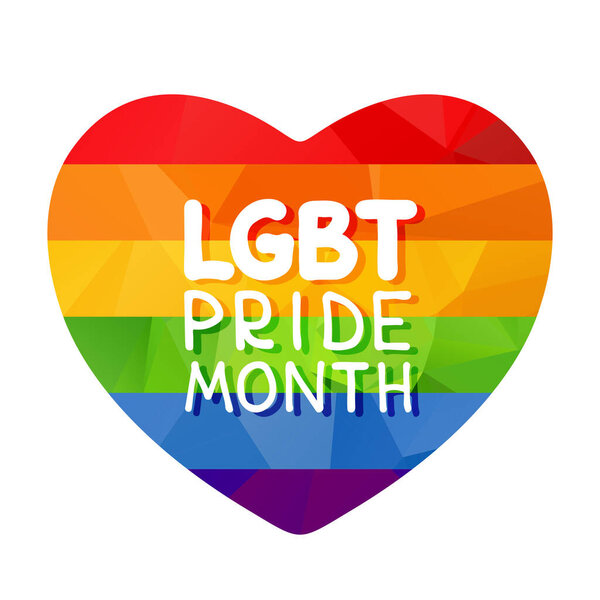 Rainbow heart on white background. LGBT pride month. Gay rights symbol. Conceptual vector illustration. Grunge style. Design element for sticker, leaflet, poster.