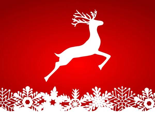 Reindeer on red background with snowflakes — Stock Vector