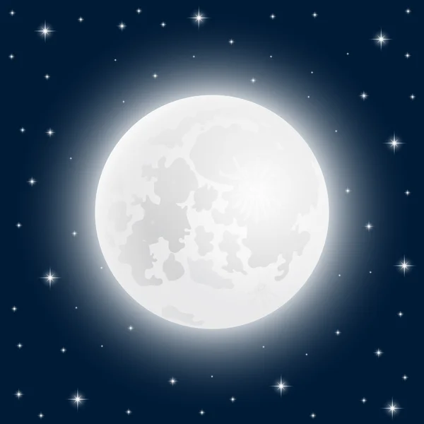 Mond hautnah am Himmel mit leuchtenden Sternen — Stockvektor