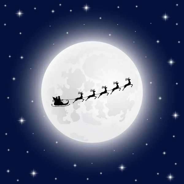 Le Père Noël va à traîneau rennes de la lune — Image vectorielle