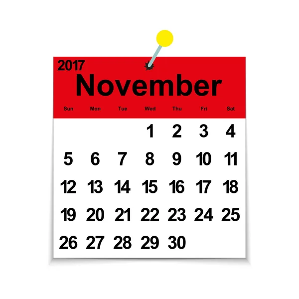 Calendario de hojas 2017 con el mes de noviembre — Vector de stock