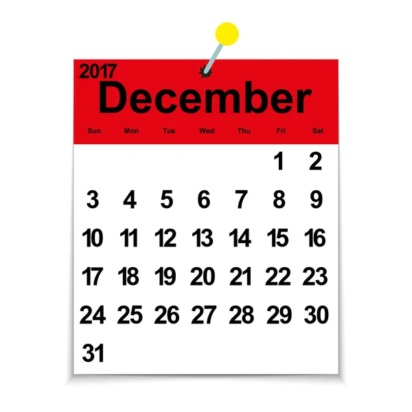 Calendário de folhas 2017 com o mês de dezembro — Vetor de Stock