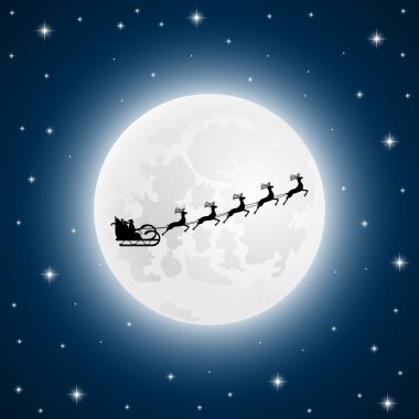 Noel Baba için kızak Ren geyiği ay gider