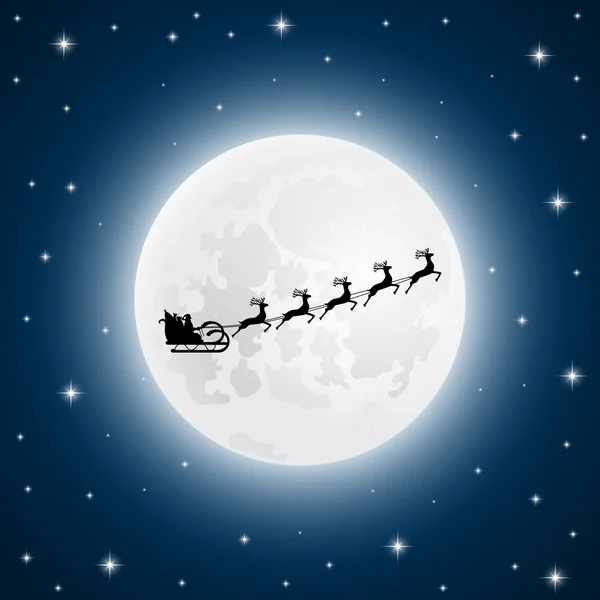 Papá Noel va a trineo renos de la luna — Vector de stock