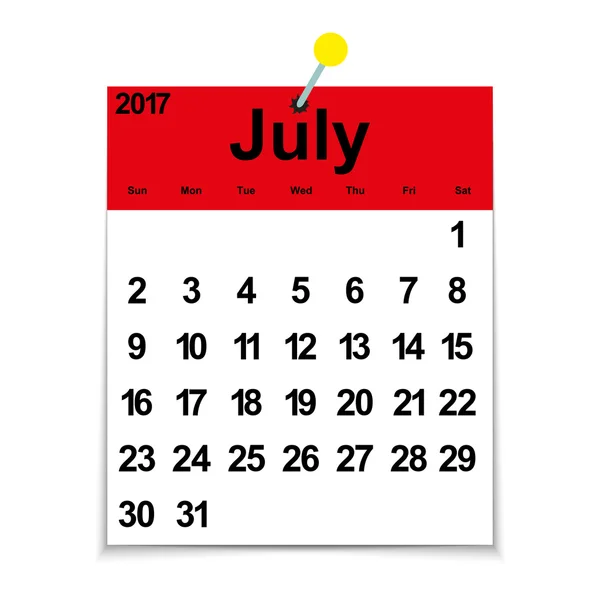 Calendario de hojas 2017 con el mes de julio — Vector de stock