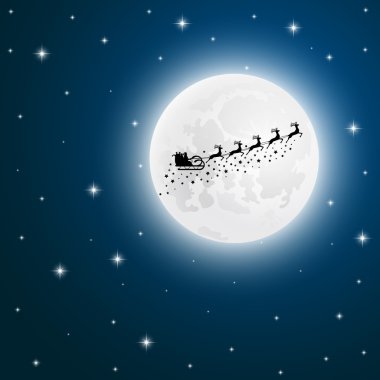 Noel Baba için kızak Ren geyiği ay gider