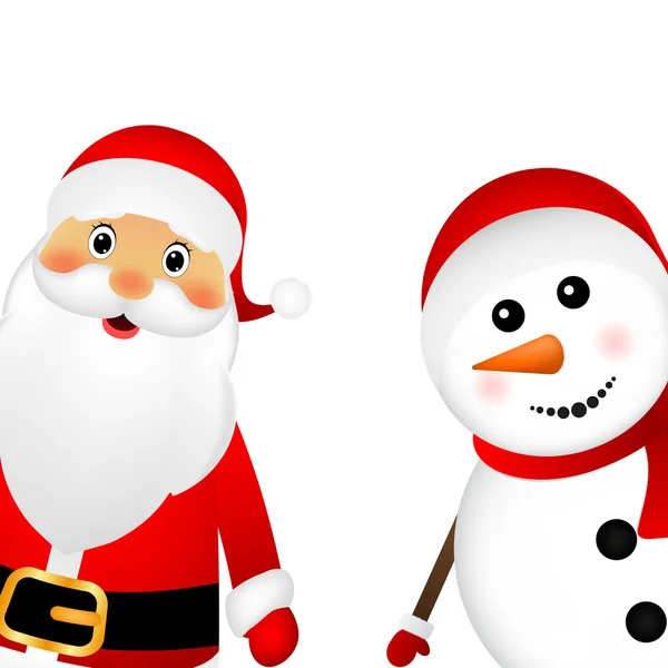 Papá Noel y muñeco de nieve de Navidad — Vector de stock