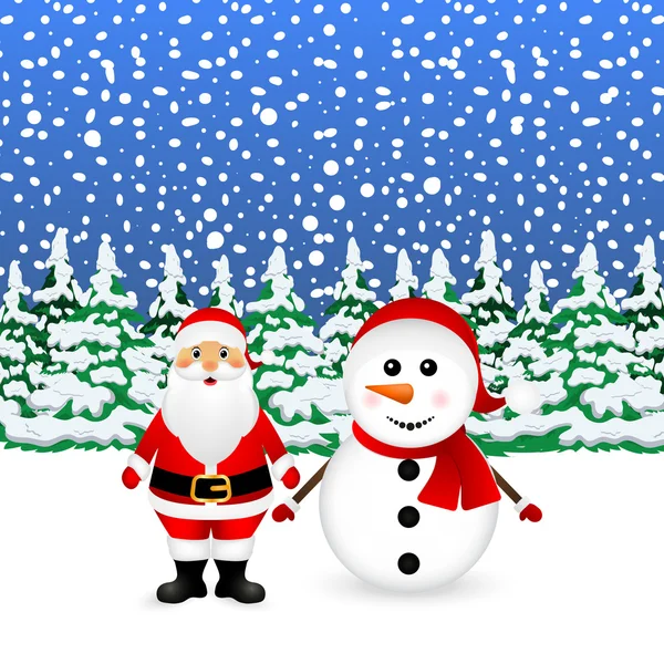 Santa Claus and Christmas Snowman — Stock Vector