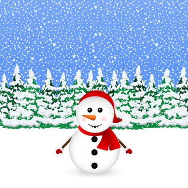 Karlı kış Noel ormandaki kardan adam