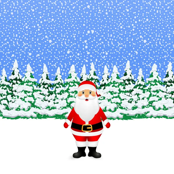 Santa Claus en el bosque nevado de invierno — Vector de stock