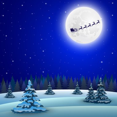 Gece Noel orman manzara. Noel Baba