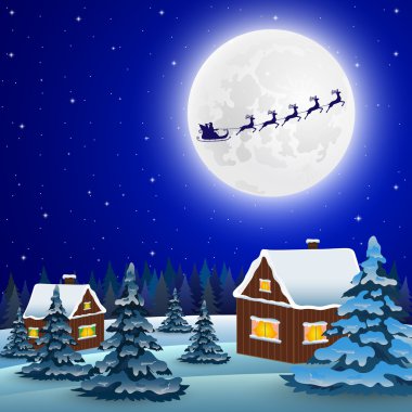 Gece Noel orman manzara. Noel Baba