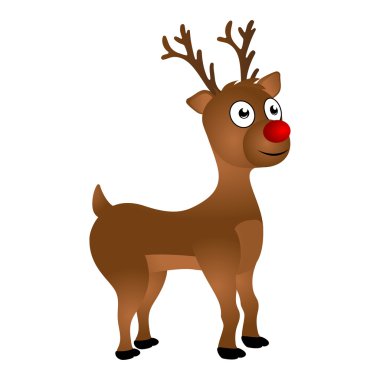 Beyaz bir arka plan üzerinde neşeli karikatür Ren geyiği