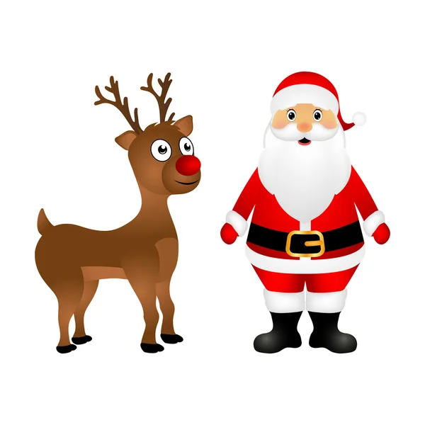 サンタ クロースとクリスマスのトナカイが立っています。 — ストックベクタ