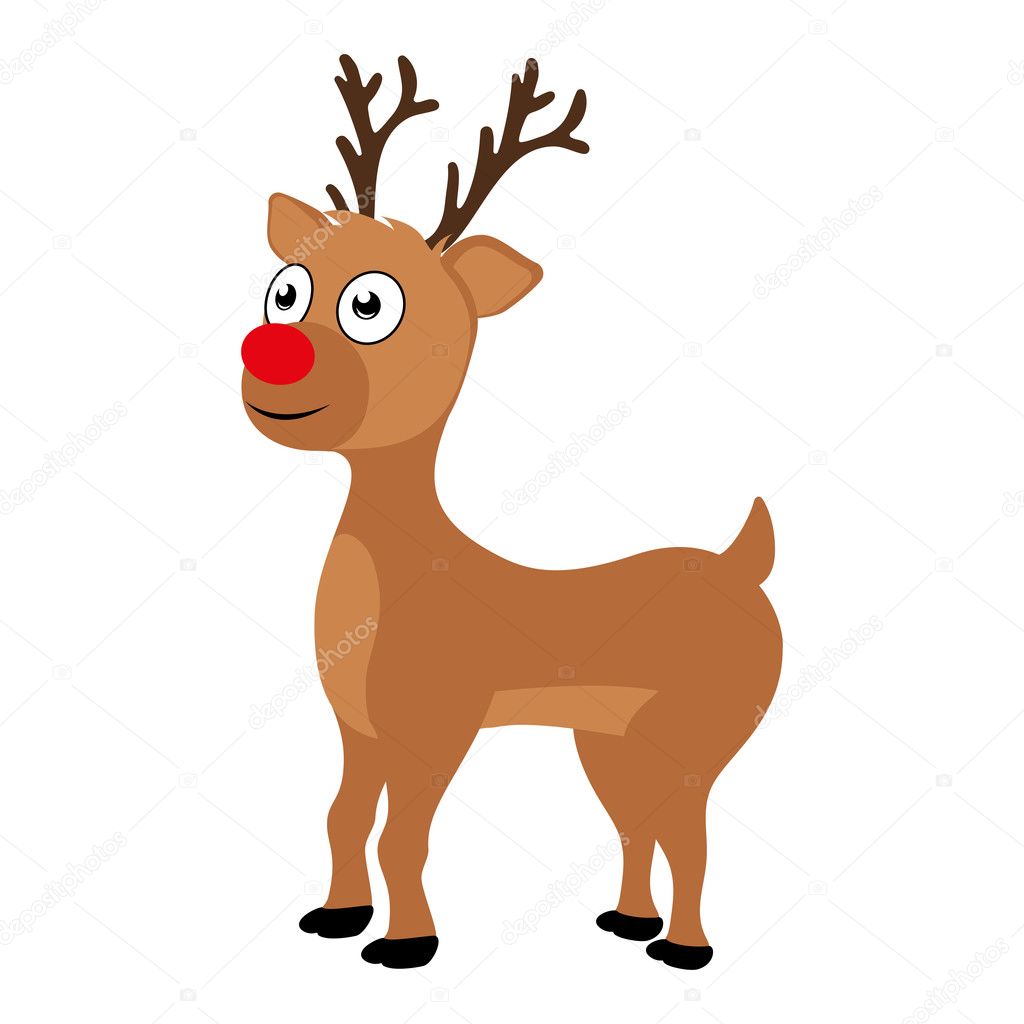 Cheerful cartoon reindeer on a white background
