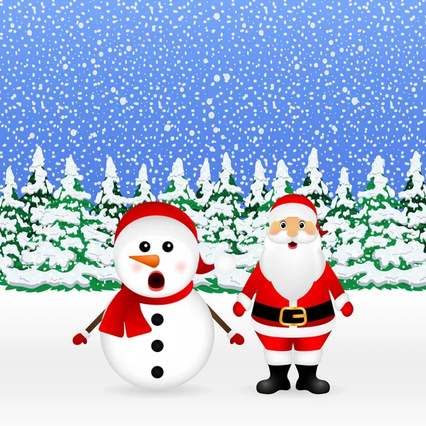 Santa Claus and Christmas snowman — Stock Vector