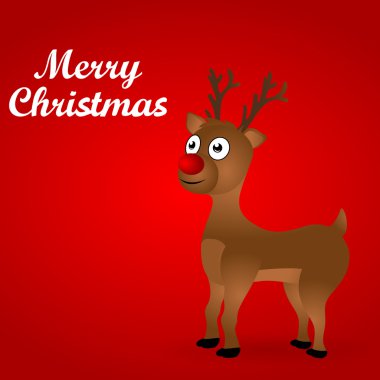 Kırmızı bir arka plan üzerinde neşeli karikatür Ren geyiği