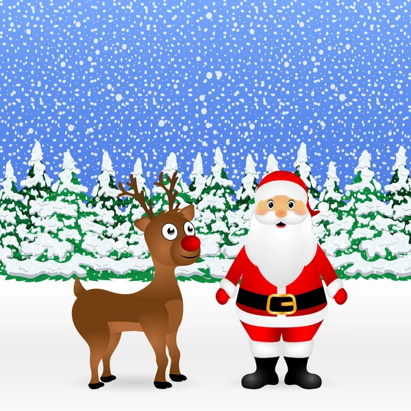 Santa Claus and Christmas reindeer are standing — Stock Vector