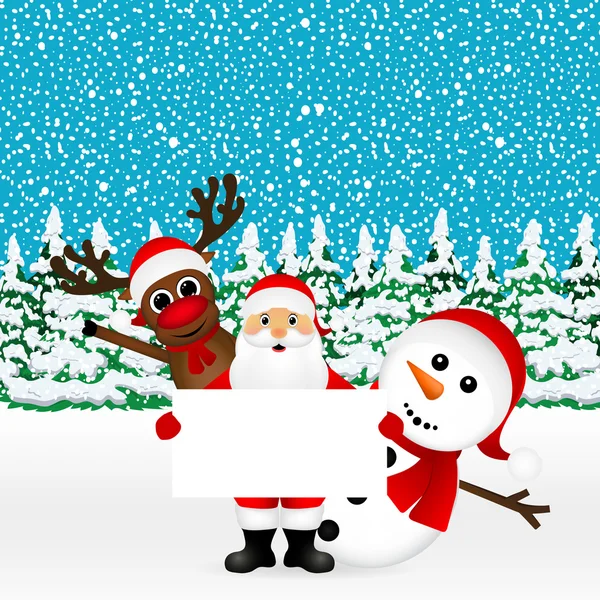 Père Noël avec bonhomme de neige et rennes — Image vectorielle