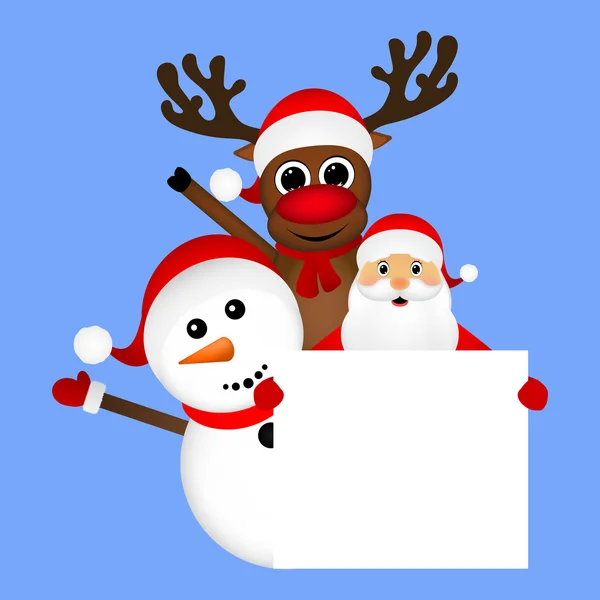 Santa Claus with snowman and reindeer peeking — Stock vektor