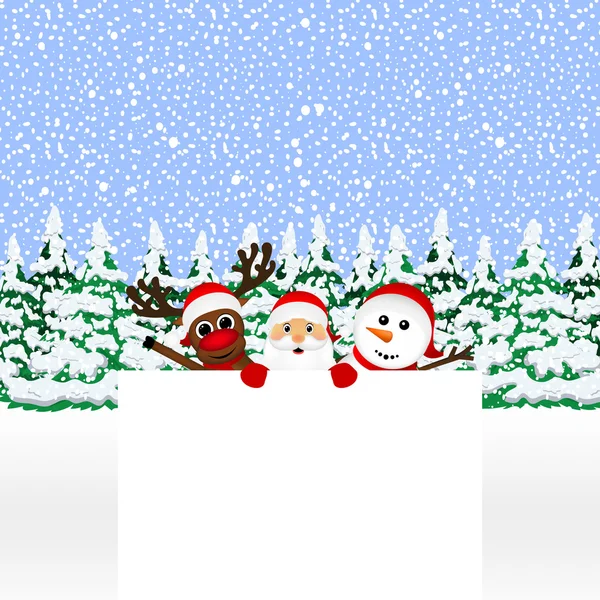 Kerstman met sneeuwpop en rendieren — Stockvector