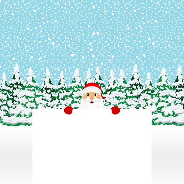 Papai Noel espreitando por trás de uma grande bandeira branca — Vetor de Stock