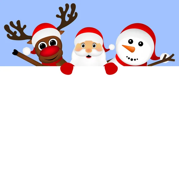 Santa Claus con muñeco de nieve y renos — Vector de stock