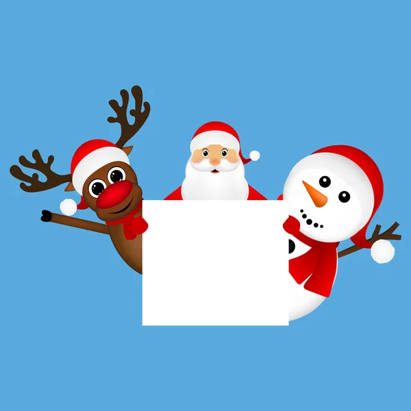 Santa Claus con muñeco de nieve y renos — Vector de stock