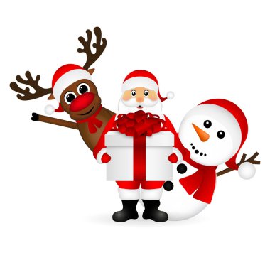 Kardan adam ve Ren geyiği karikatür ile Noel Baba