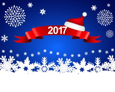 Kar taneleri ile mavi bir arka plan üzerinde yeni yıl 2017