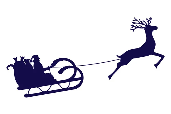 Санта Клаус едет на санях в упряжке на северном олене — стоковый вектор
