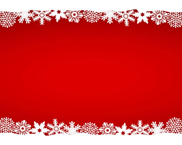 Jul röd bakgrund med snöflingor, vektor — Stock vektor
