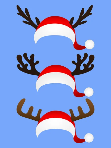 Set of funny hat  Santa Claus with reindeer horns — Stock Vector