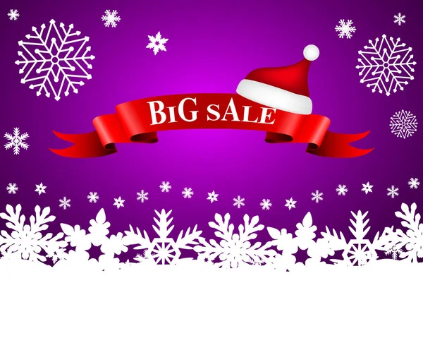 Лента со словом big sale и шляпой Санта-Клауса на Рождество — стоковый вектор