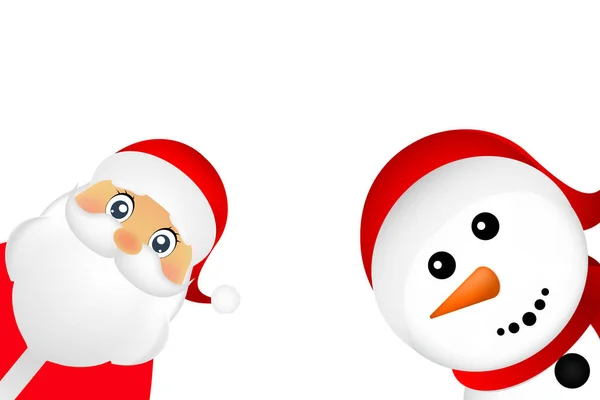Noel Baba ve Noel kardan adam beyaz bir arka plan üzerinde stan vardır — Stok Vektör