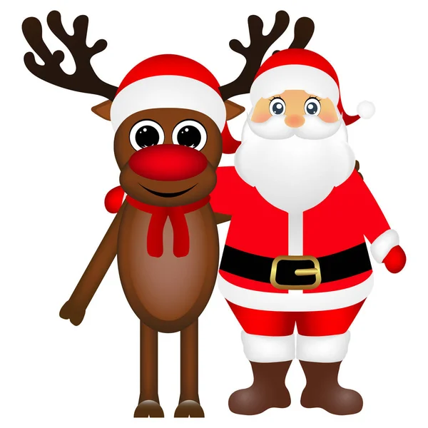 Santa Claus and Christmas reindeer are standing on a white backg — Stock Vector