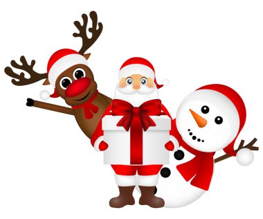 Kardan adam ve Ren geyiği karikatür ile Noel Baba