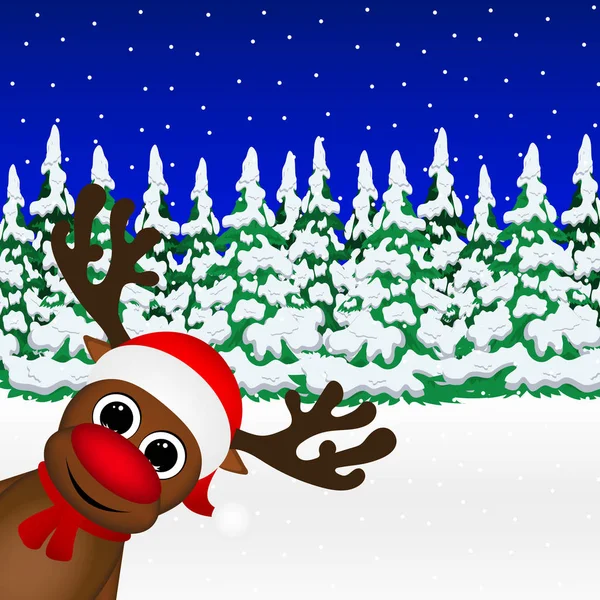 Reindeer peeking sideways in the forest vector illustration holi — Stock Vector